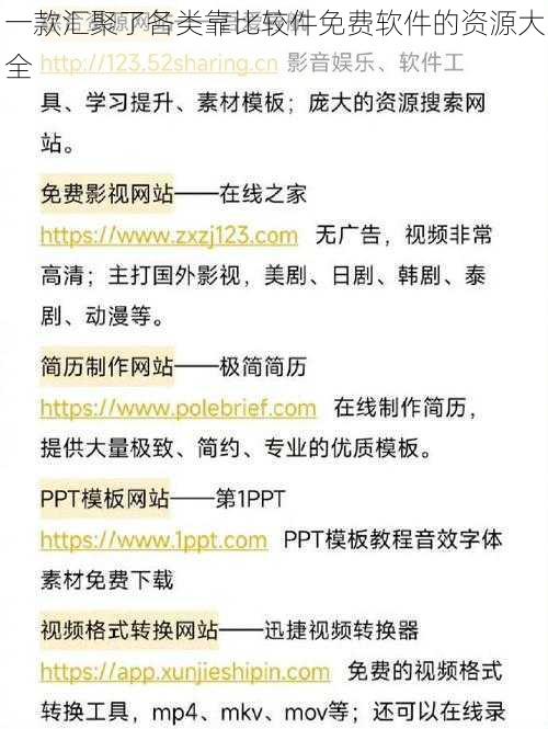 一款汇聚了各类靠比较件免费软件的资源大全