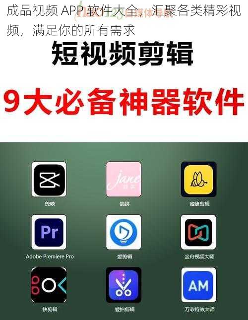 成品视频 APP 软件大全，汇聚各类精彩视频，满足你的所有需求