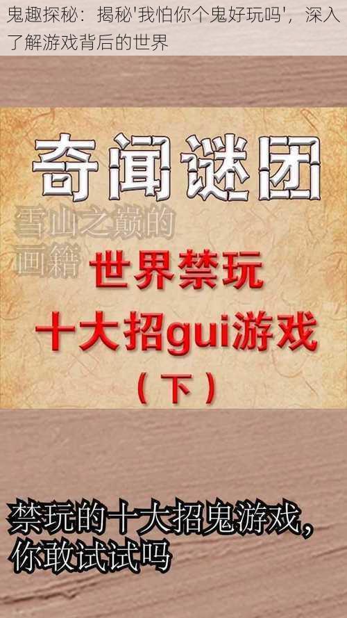 鬼趣探秘：揭秘'我怕你个鬼好玩吗'，深入了解游戏背后的世界