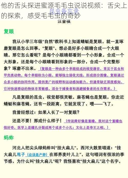 他的舌头探进蜜源毛毛虫说说视频：舌尖上的探索，感受毛毛虫的奇妙