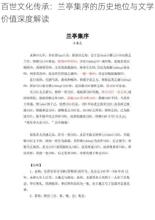 百世文化传承：兰亭集序的历史地位与文学价值深度解读