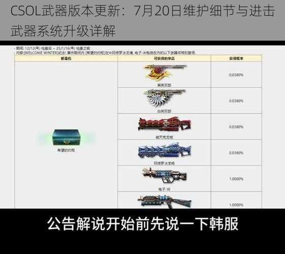 CSOL武器版本更新：7月20日维护细节与进击武器系统升级详解