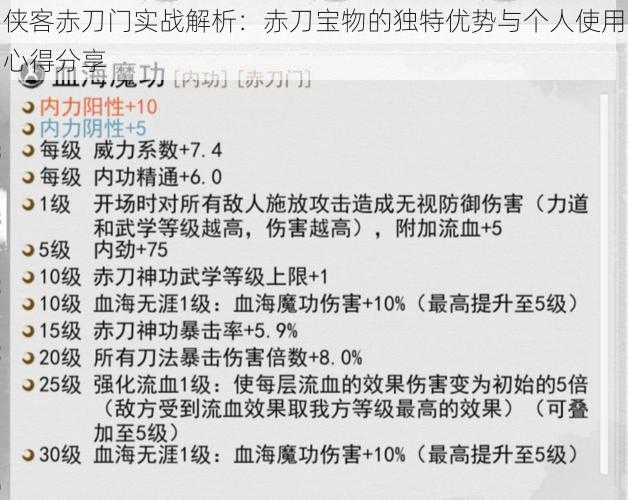 侠客赤刀门实战解析：赤刀宝物的独特优势与个人使用心得分享