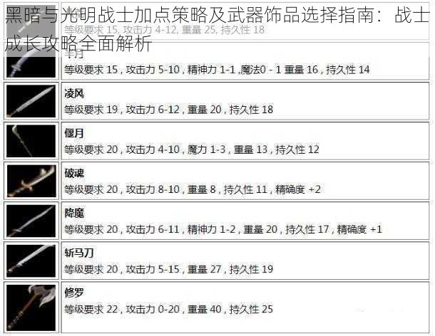 黑暗与光明战士加点策略及武器饰品选择指南：战士成长攻略全面解析