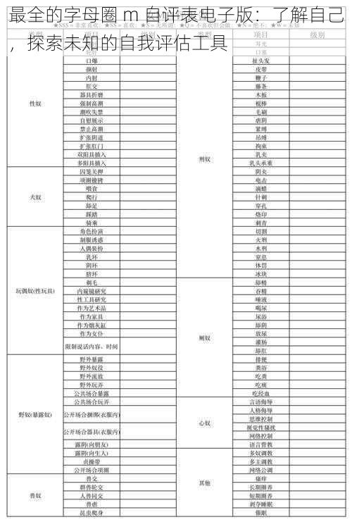 最全的字母圈 m 自评表电子版：了解自己，探索未知的自我评估工具