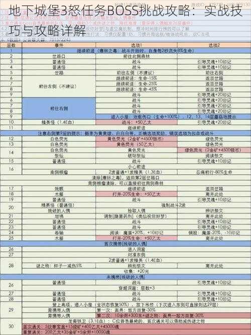 地下城堡3怒任务BOSS挑战攻略：实战技巧与攻略详解