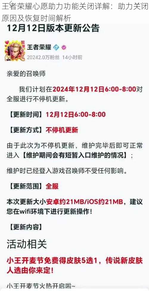 王者荣耀心愿助力功能关闭详解：助力关闭原因及恢复时间解析