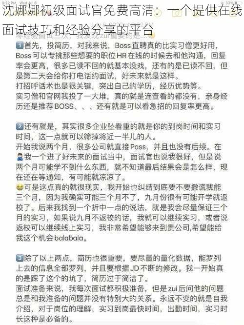 沈娜娜初级面试官免费高清：一个提供在线面试技巧和经验分享的平台