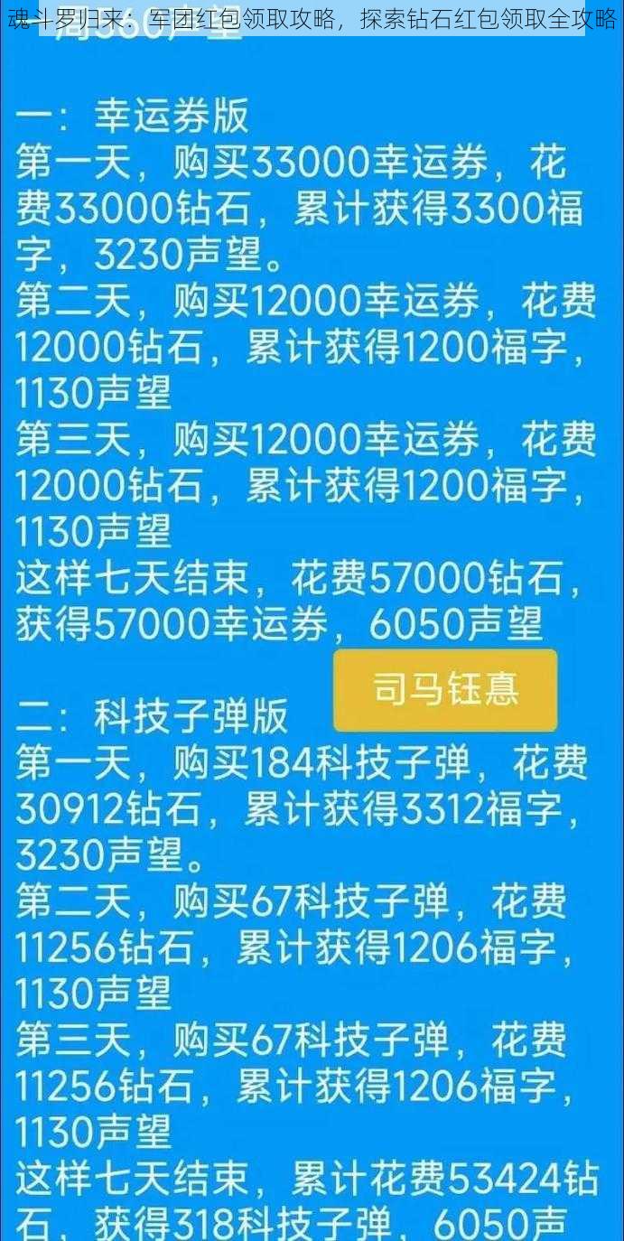 魂斗罗归来：军团红包领取攻略，探索钻石红包领取全攻略