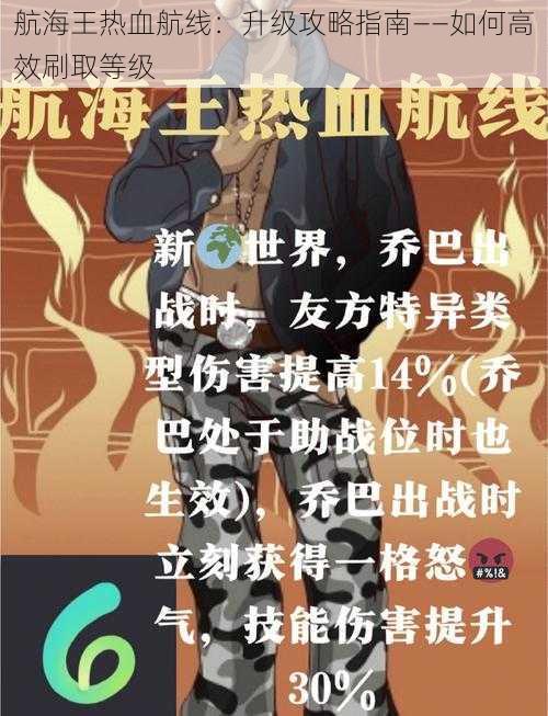 航海王热血航线：升级攻略指南——如何高效刷取等级