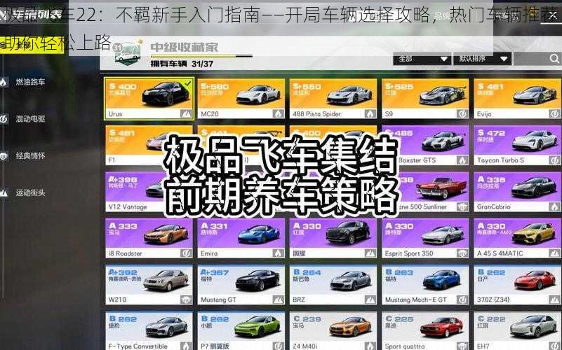 极品飞车22：不羁新手入门指南——开局车辆选择攻略，热门车辆推荐助你轻松上路