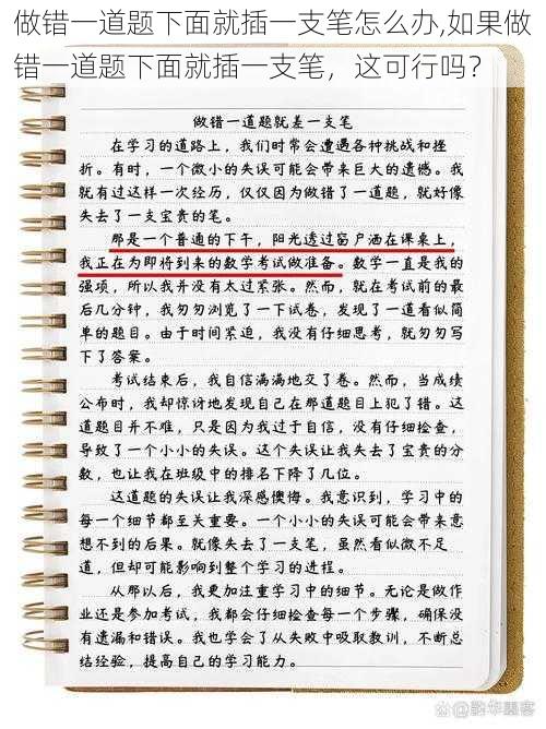 做错一道题下面就插一支笔怎么办,如果做错一道题下面就插一支笔，这可行吗？