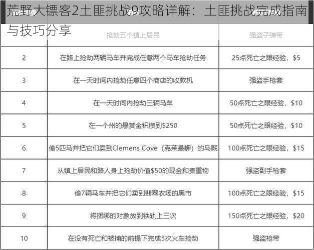 荒野大镖客2土匪挑战9攻略详解：土匪挑战完成指南与技巧分享