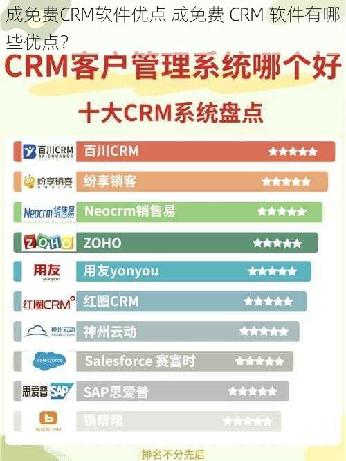 成免费CRM软件优点 成免费 CRM 软件有哪些优点？