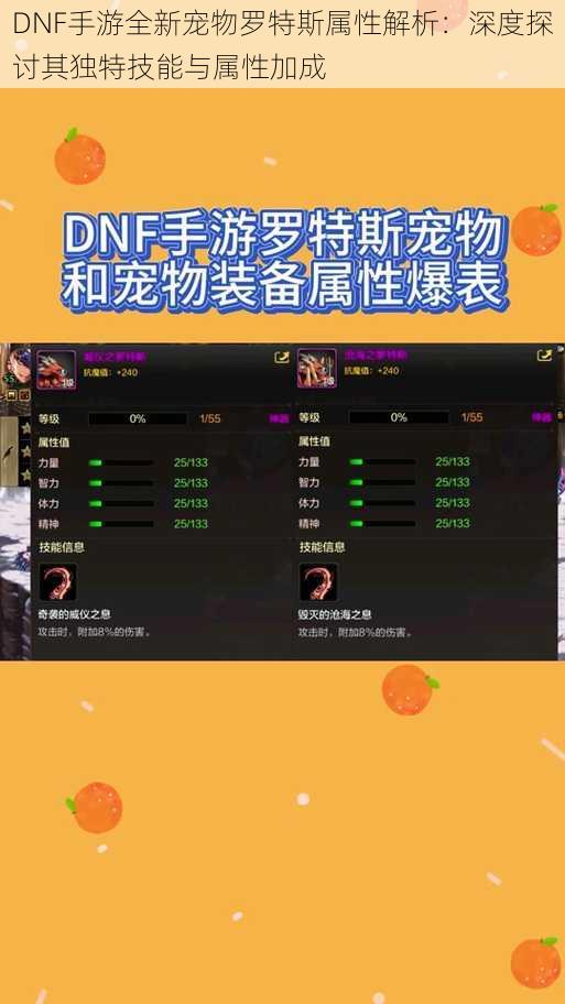 DNF手游全新宠物罗特斯属性解析：深度探讨其独特技能与属性加成